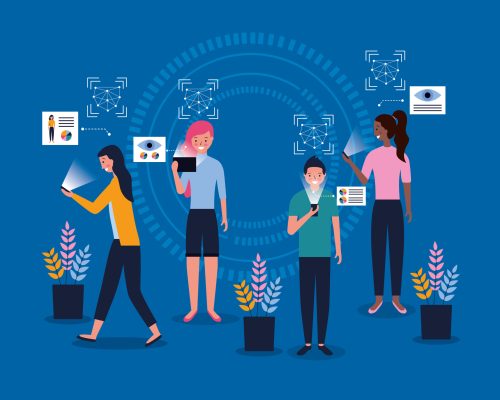 people face scan devices security recognition vector illustration